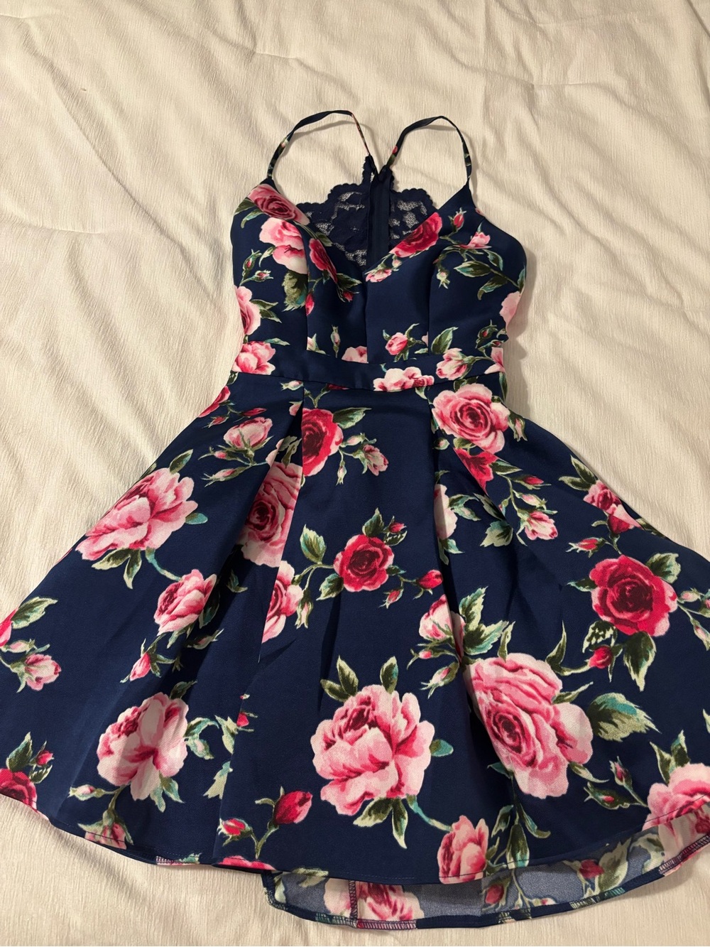 Navy Floral Fit & Flare Spaghetti-Strap Dress